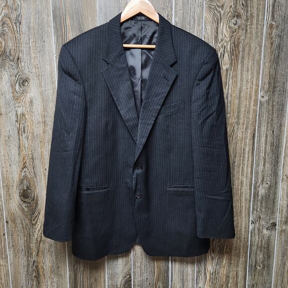 Vtg Pure Wool Blazer Mens Large XL Black Pinstripe Tailors Row S&K Famous Brands - Picture 1 of 16